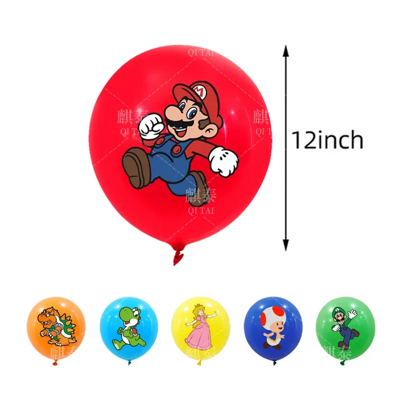 24/12pcs Super Mario Bros Cartoon Balloons Set Themed Birthday Party Action Figure Toy Luigi Peach Anime Balloon Decor Kids Gift