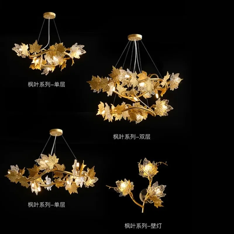 

crystal hanging European postmodern glass maple leaf art chandelier lighting Lustre country bar decorative light