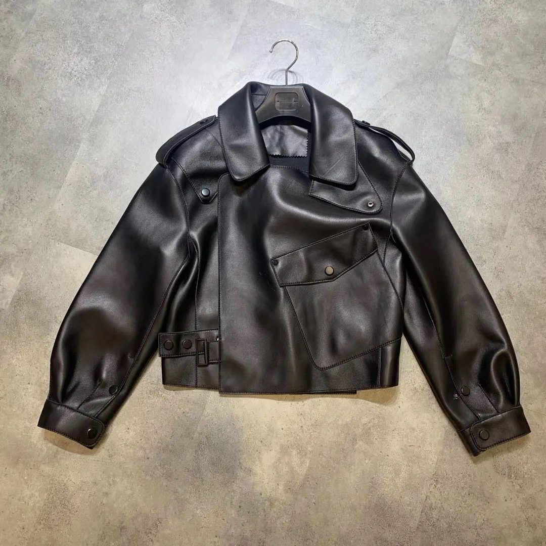 High Quality Sheepskin Jacket Women Real Leather Short Coats Fashion Loose Turn-down Collar Female Motorcycle Jackets Luxury