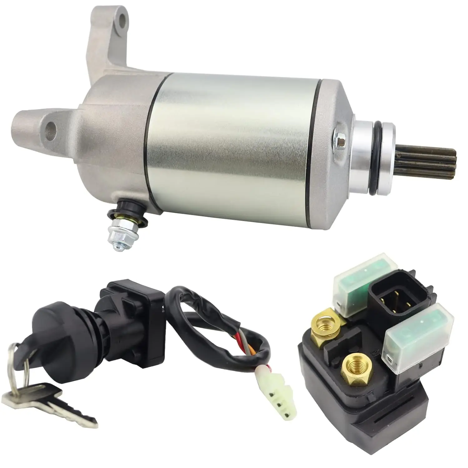 18808 Starter Motor & Solenoid Relay & Ignition Switch for Suzuki Ozark 250 LT-F250 2002-2014 Quadsport 250 LT-Z250 2004-2009