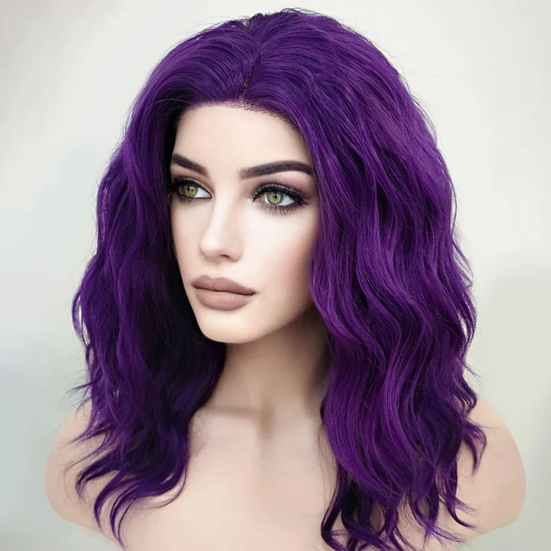 Dark Purple Blonde Water Wave Synthetic 13x4 Transparent Lace Front Wigs for Black Women Hot Cosplay Lolita Glueless Soft Wigs