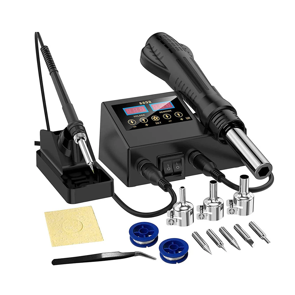 8898 Heat Gun Electric Soldering Iron Dual Digital Display Two in One Welding Station Welding Maintenance Tool Combination