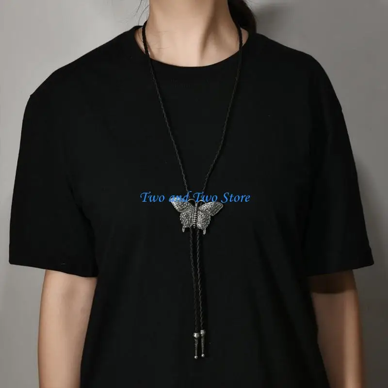 HX6F Fashionable PU Leather Necklace With Metallic Butterfly Charm Suitable For Adults And