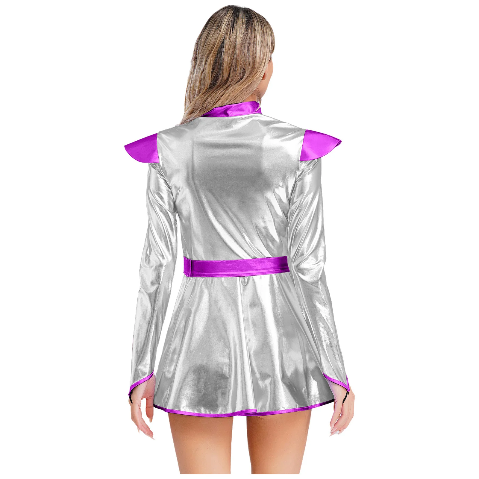 Women Alien Outerspace Halloween Cosplay Costumes Fling Sleeve Tutu Dance Dress for Future World Party Robot Space Alien Costume