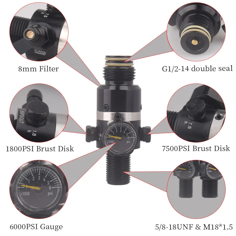 Imagem -03 - Válvula de Alívio de Pressão Hpa Cilindro de Gás Regulador de Recarga Tanque de ar Enchimento Adaptador Acessórios Ajuste para Mergulho Aquário M18 1.5 818unf