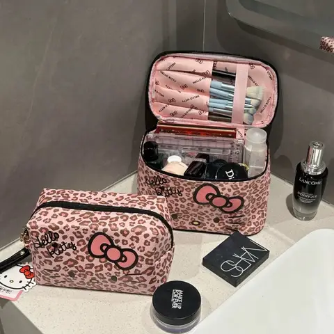 Bolsa de maquiagem hello kitty, grande bolsa de cosméticos para viagem, bolsa de higiene pessoal, organizador de maquiagem de desenho animado, bolsa de armazenamento de batom feminino