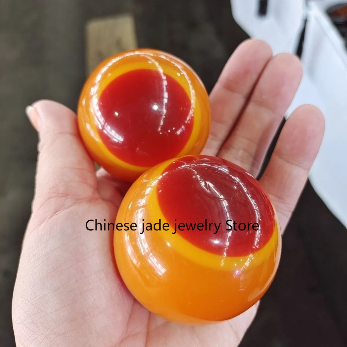 2pcs Certified Rare 50mm Natural Mexico blood Amber Ball Reiki Healing Sphere***