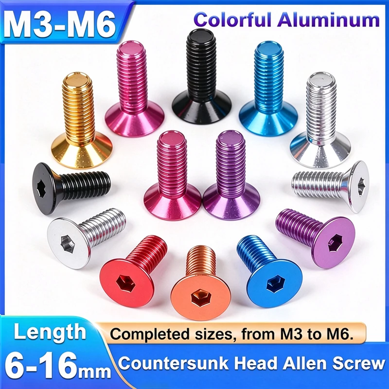 10Pc Colour Anodized Aluminum Allen Screw M3 M3.5 M4 M5 M6 Hexagon Hex Socket Countersunk Head Bolt for Bike Motorcycle RC Drone