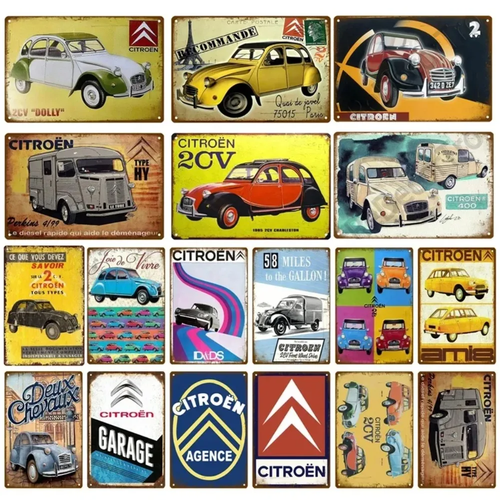 1930's 2CV France voiture étain signe Bar Garage atelier décoration murale Vintage voiture rouille métal affiche Pin Up Plaque fer blanc signes Plaque