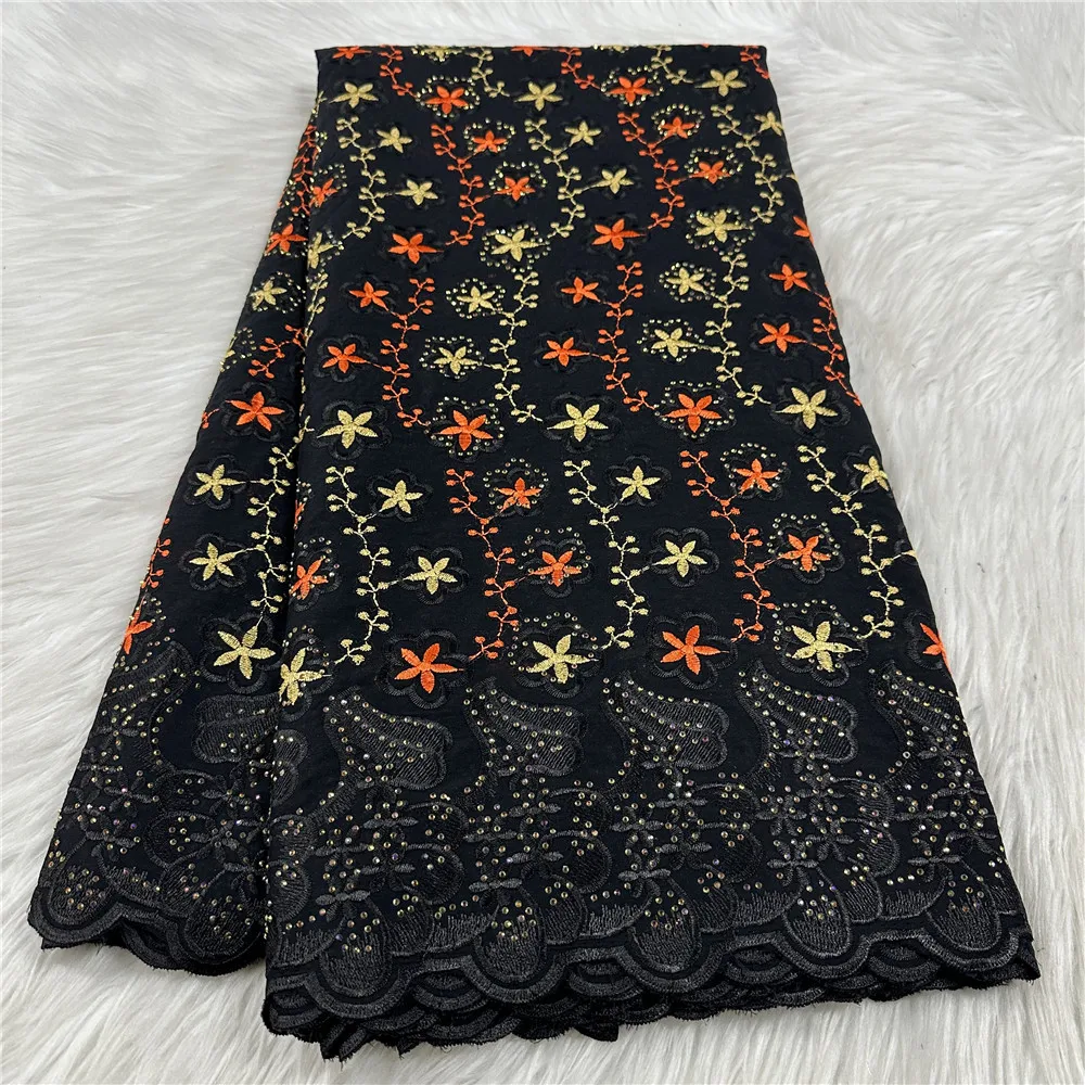 

5 Yards African Lace Fabric Swiss Voile Lace Fabric with Stones 100% Cotton Embroidery Dry Lace for Dress Sewing 31A26