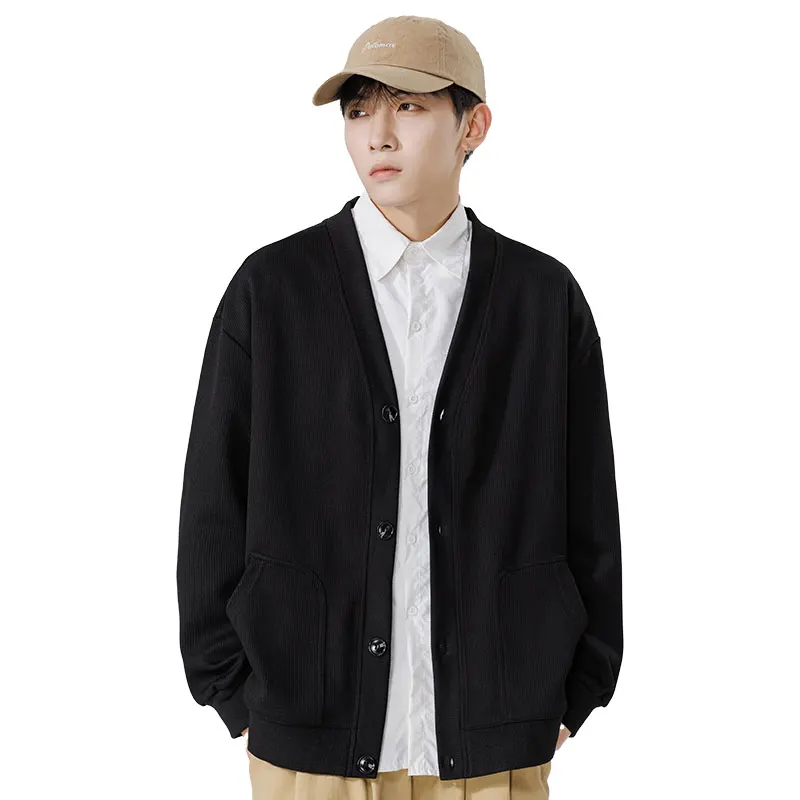 

Свободный мужской кардиган, толстовка большого размера, весна-осень, полиэфирное волокно, v-образный вырез, длинная повседневная верхняя одежда Sve Ciwalk