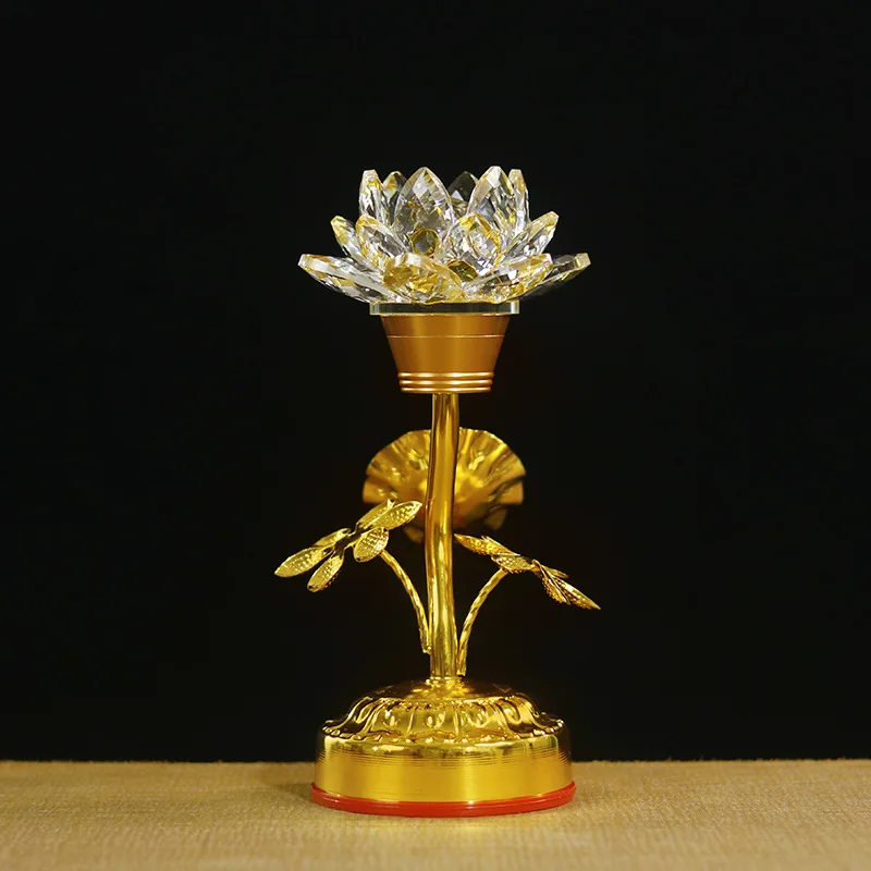 Colorful LED Crystal Lotus Offering, Long-lasting Light for Home Use, Plug-in Guanyin Lamp, Buddha Offeri
