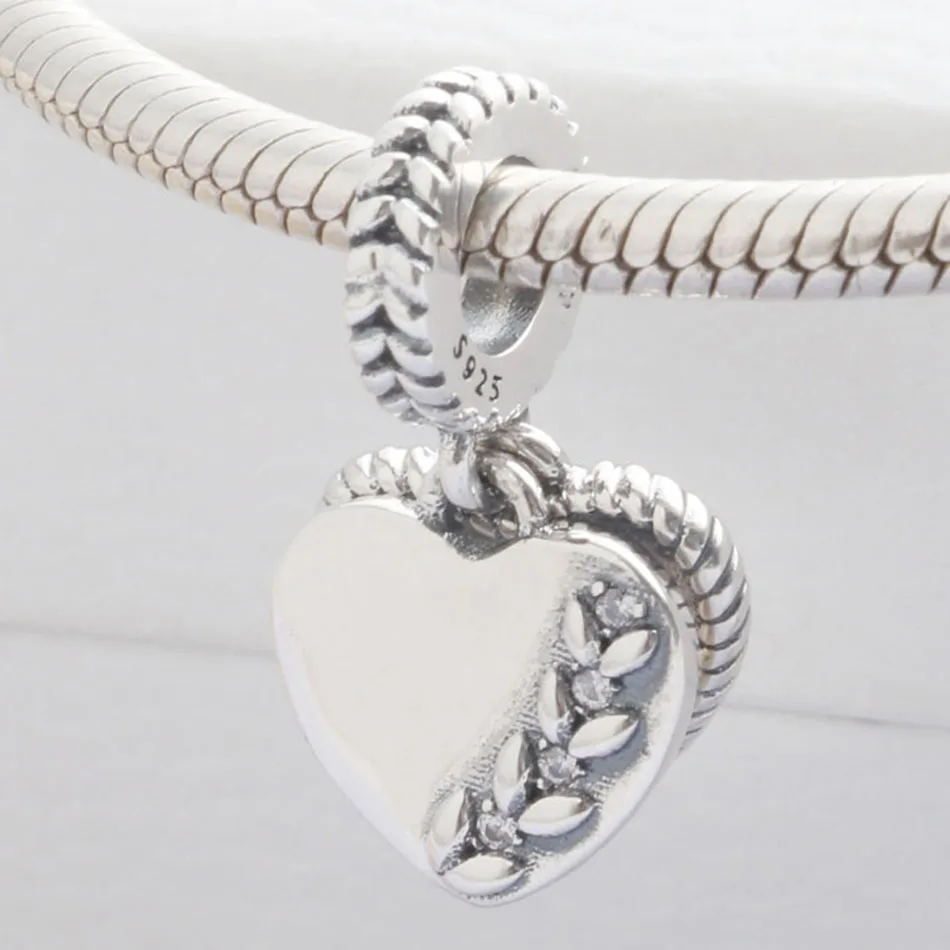 Authentic 925 Sterling Silver Bead Bright Future Heart Seeds With Crystal Pendant Charm Fit Women Bracelet Bangle Jewelry