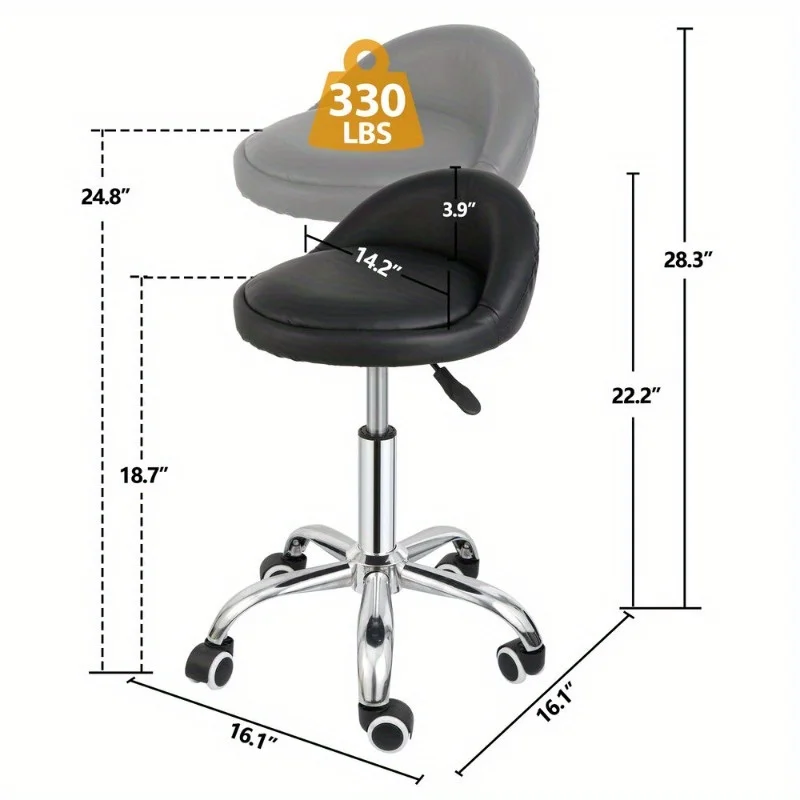 Adjustable Height Hydraulic Rolling Swivel Salon Stool Chair with Backrest Black