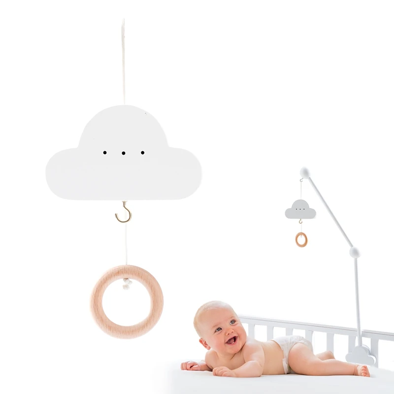 Baby Wooden Cartoon Cloud Stand Music Box Battery-free Pull-down Music Toys 0-12 Months Baby Bed Hanging Bell Toys Newbaby Gift