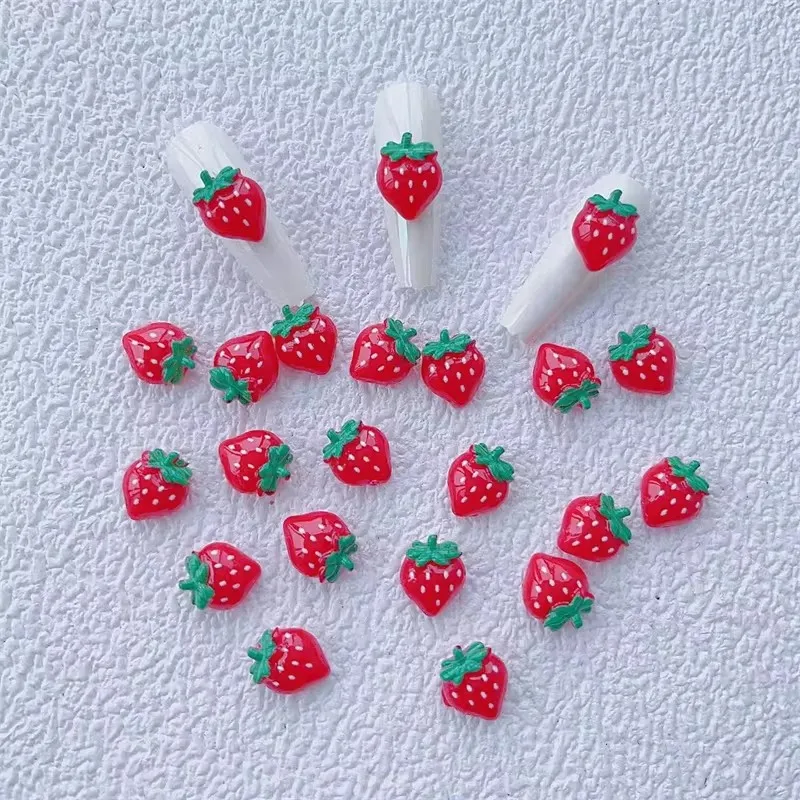 10Pcs Cute Nail Art Strawberry Flatback Resin Nail Charms Fruit Cherry Shaped Nail Art 3D Gemstones For Nail Decorat Accessories