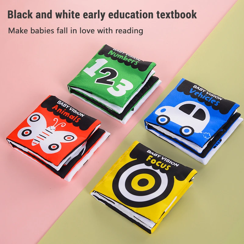 Soft Cloth Baby Books - Rustle Sound Tummy Time Newborn Toys Early Education Quiet Books for Babies