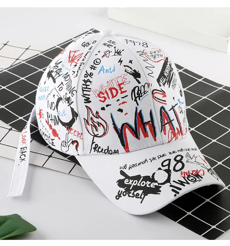 Hot Sale Fashion Graffiti Printing Tennis Caps Adjustable Letter Cool Hat Outdoor Cotton Shade Hat Men Women Summer Caps