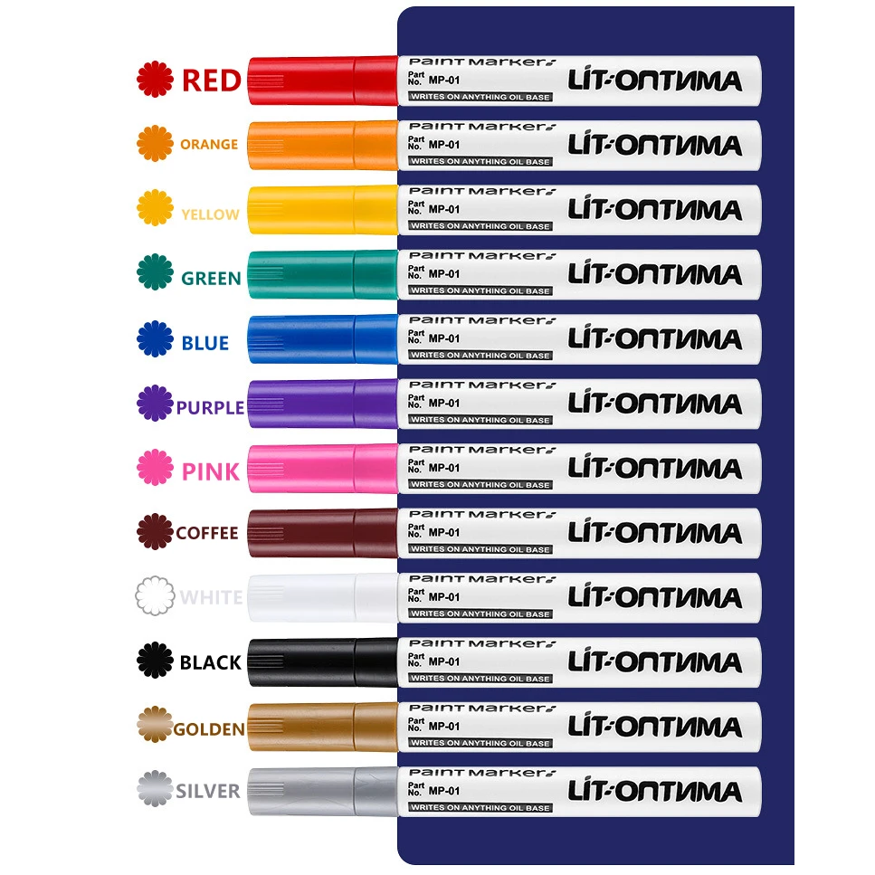 12 لون قلم طلاء دائم مقاوم للماء رائحة منخفضة لطلاء الخشب والزجاج DIY CD الفن القرطاسية مكتب اللوازم المدرسية.