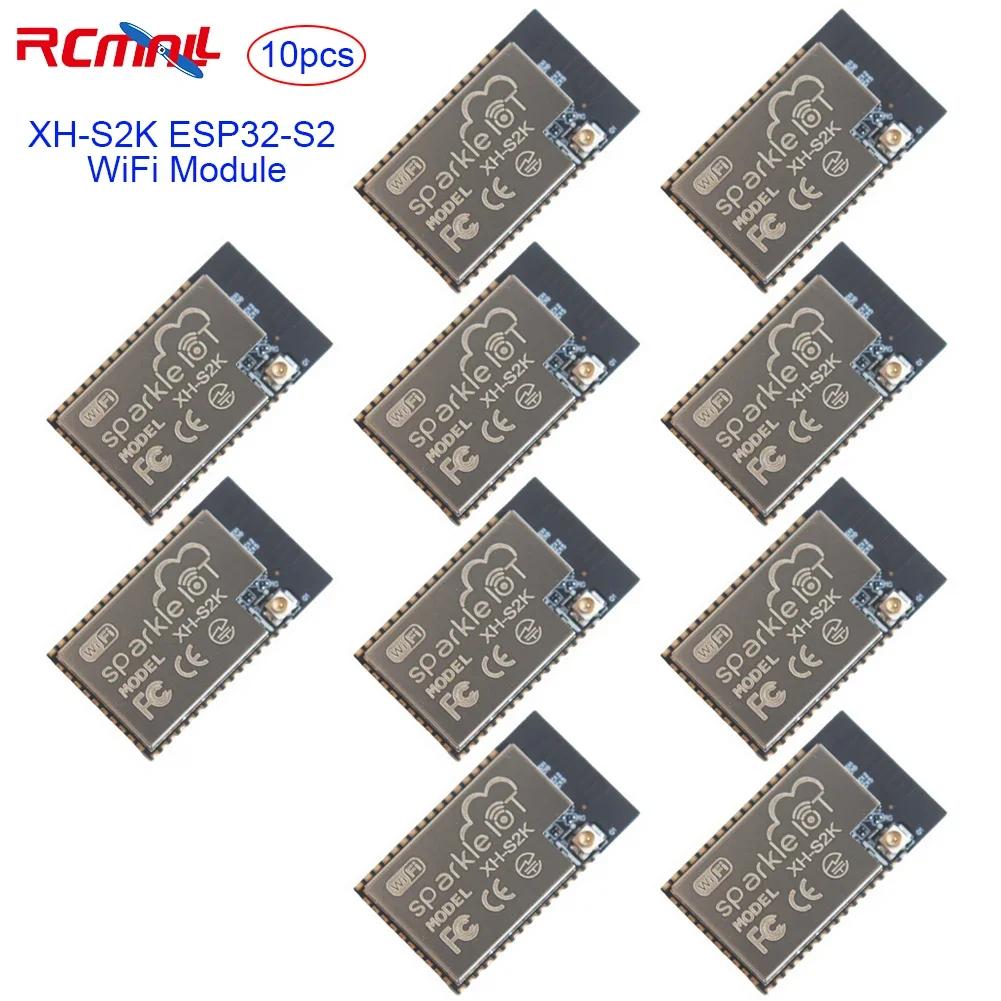 

RCmall 10PCS XH-S2K ESP32-S2 WiFi Module 4MB Flash 2.4-2.5 GHz DC3.0-3.6V Compatible with ESP-12K ESP32-S2-WROVER Series Module