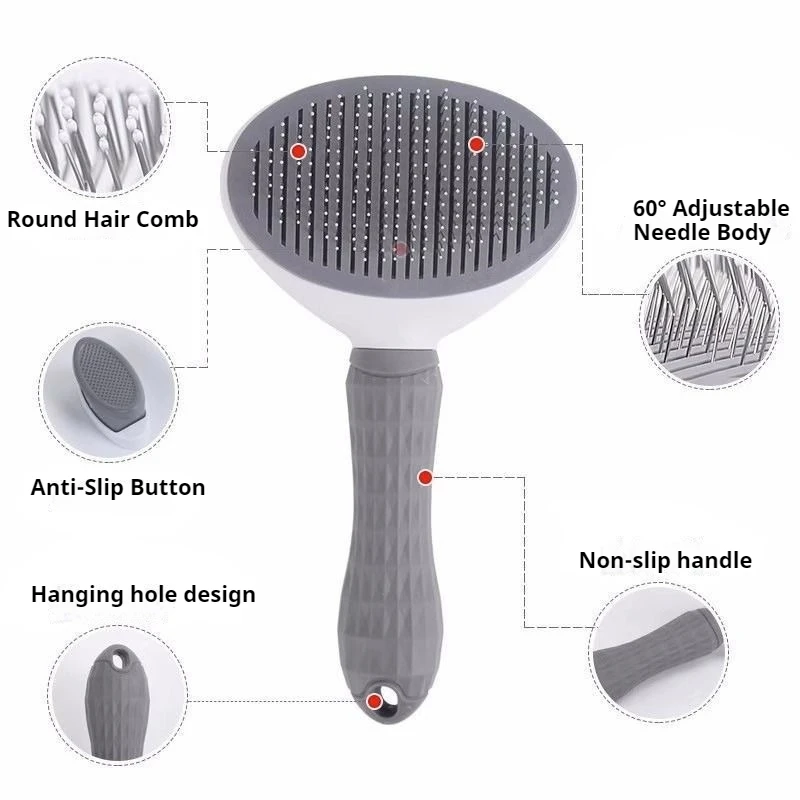 Self-Cleaning Pet Hair Removal Brush Cats & Dogs, One-Click Ejector Deshedding Rake for Short/Long Hair, Skin-Friendly Groom