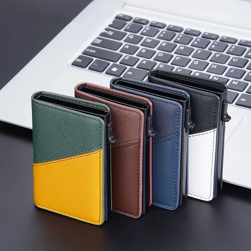 Carbon Fiber Credit Card Holder Wallet Men Rfid Smart Metal Thin Slim Pop Up Minimalist Wallet Small Purse Metal Vallet Ctional