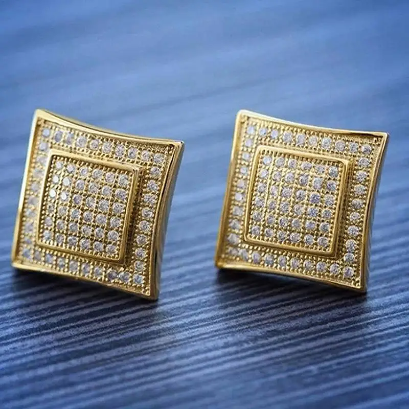 Huitan Mode Frauen Ohrstecker Gold Farbe Eingelegte Helle Zirkonia Charming Party Täglichen Zubehör Vielseitiger Schmuck