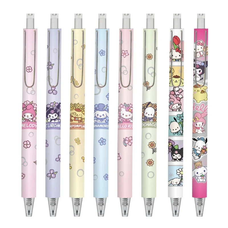 

24pcs/lot Sanrio Kuromi Melody Cinnamoroll Kitty Press Gel Pen Cute PomPomPurin 0.5mm Black Ink Signature Pens School Supplies