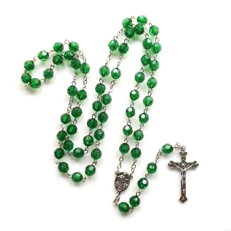 

62KD Catholic Acrylic Beads Rosary Necklace for Women Player Pendant Long Chain