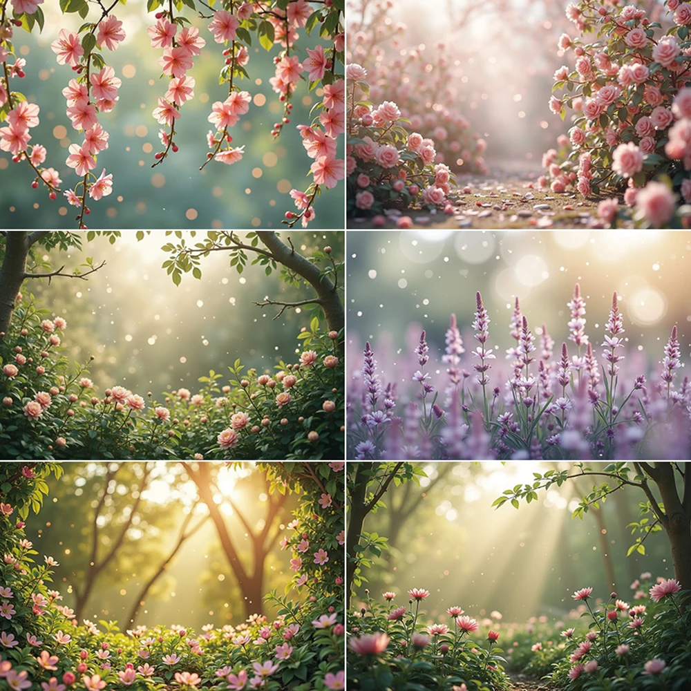 

MOON.QG Fairy Spring Floral Scene Background Flower Blossom Green Grass Field Forest Backdrop Photography Studio Photocall Props