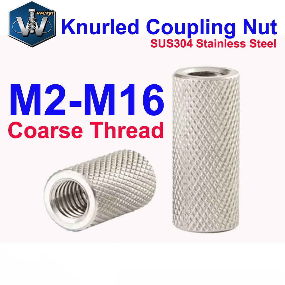 Weiyi M2 M2.5 M3 M4 M5 M6 -M16 SUS304 Stainless Steel Extended Cylindrical Flat Knurled Hand Screw Nut Mesh Nut Adjustment Nuts