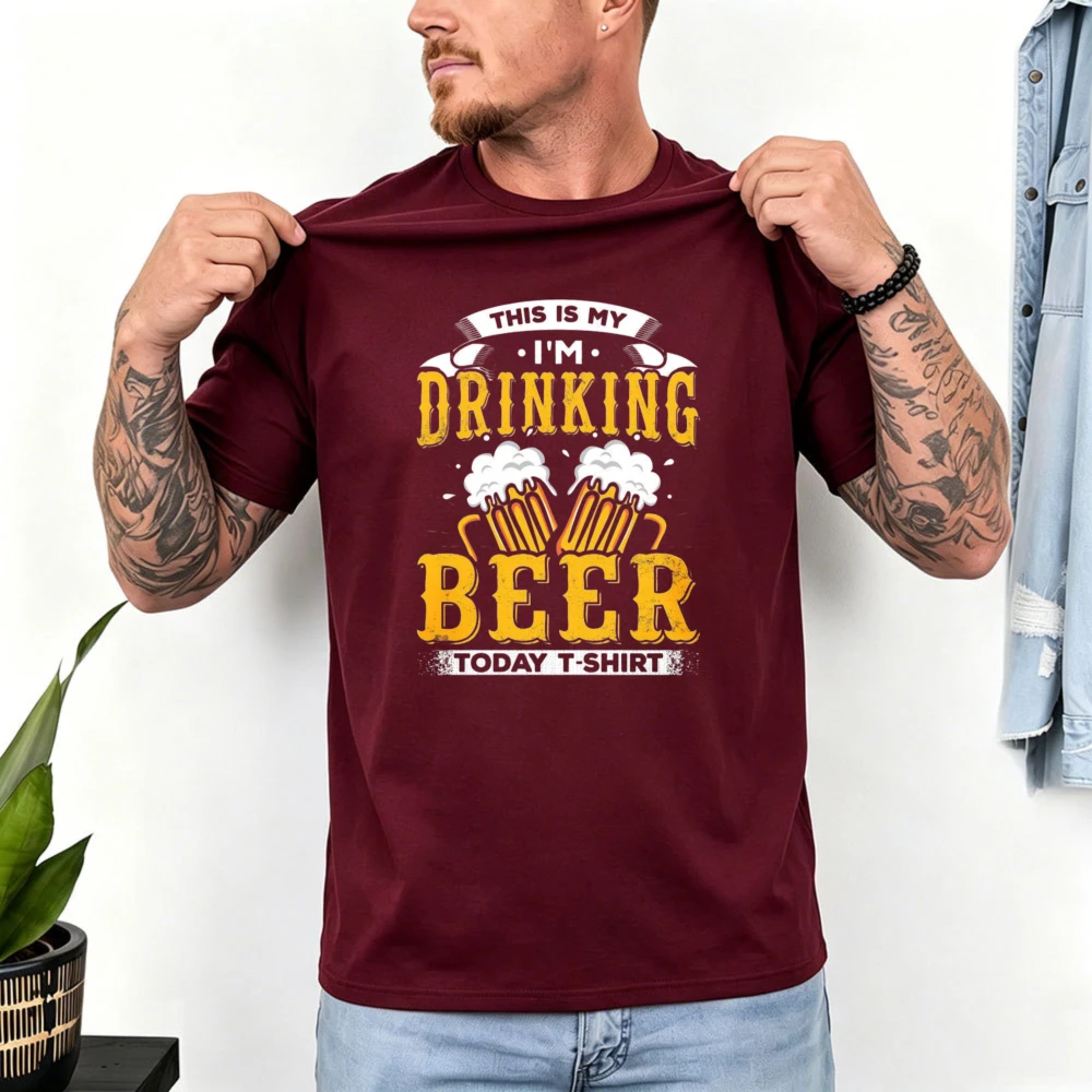 This Is My Drinking Beer Cotton Men Tee Vintage Brewery Typography Graphic Short Sleeve Tops Bar Weekend Drinker Casual T-shirt