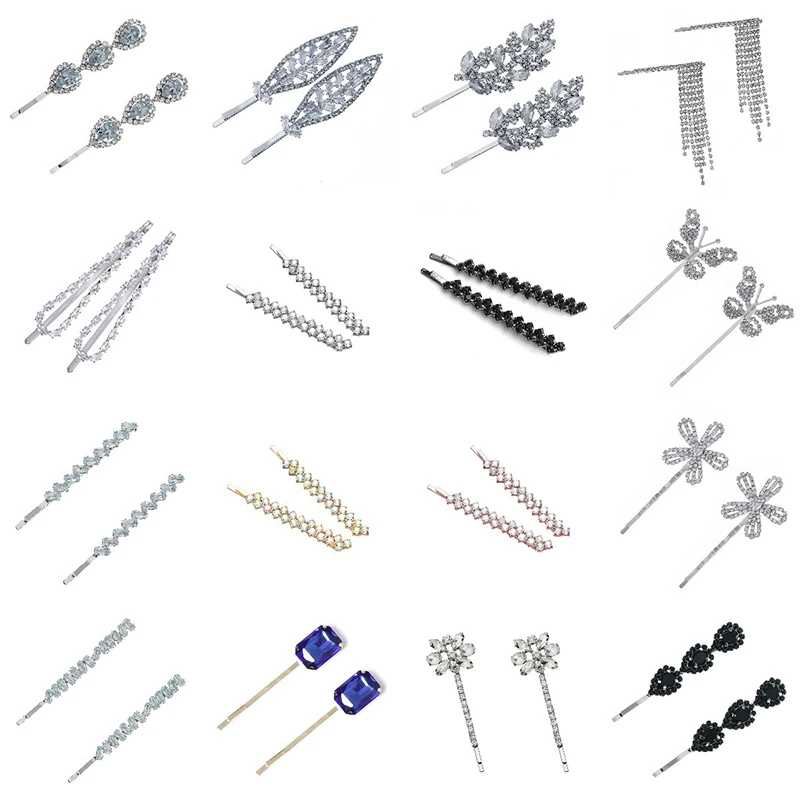 2 pcs/Set Women Fashion Crystal Hair Clips Headwear Jewelry Hair Accessories for Girls Luxury Pearl Rhinestone Barrettes Pins