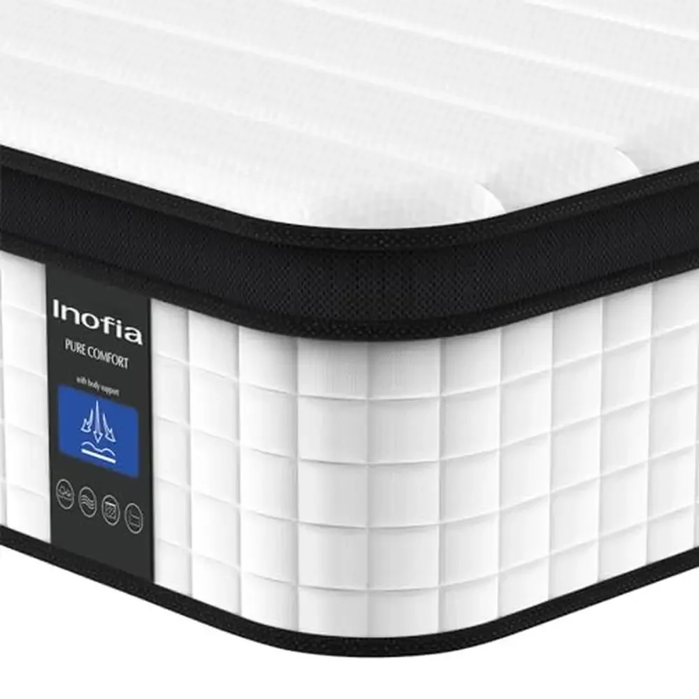 Full 12 Inch Breathable Hybrid Innerspring Mattress with Knitted Fabric Cover Body Conforming Cool Bed Pressure Relief Strong