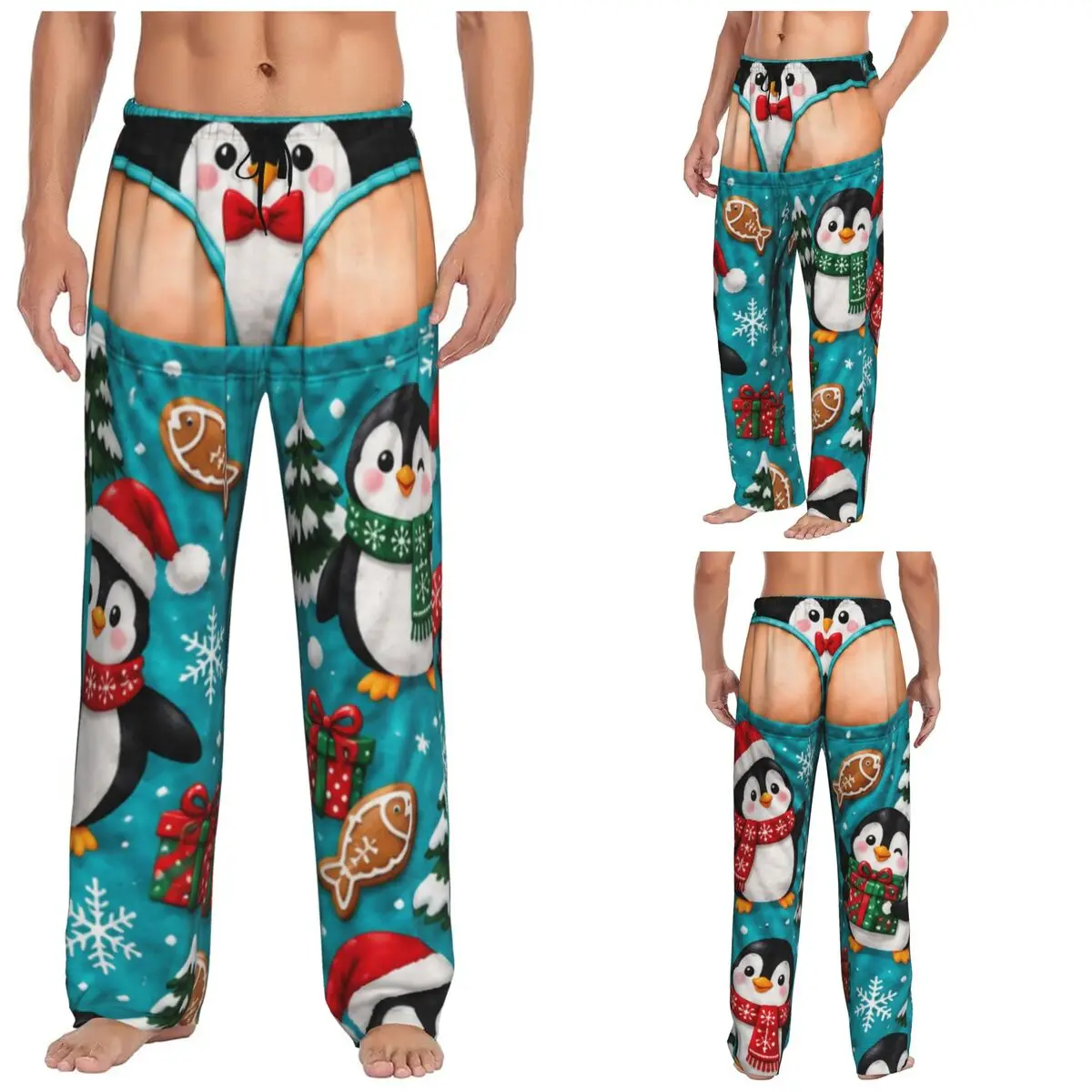 Merry Christmas Santa Claus Snowman Men's Comfy Pajama Pants Sleep Bottoms Pants Wide Leg Lounge Pant