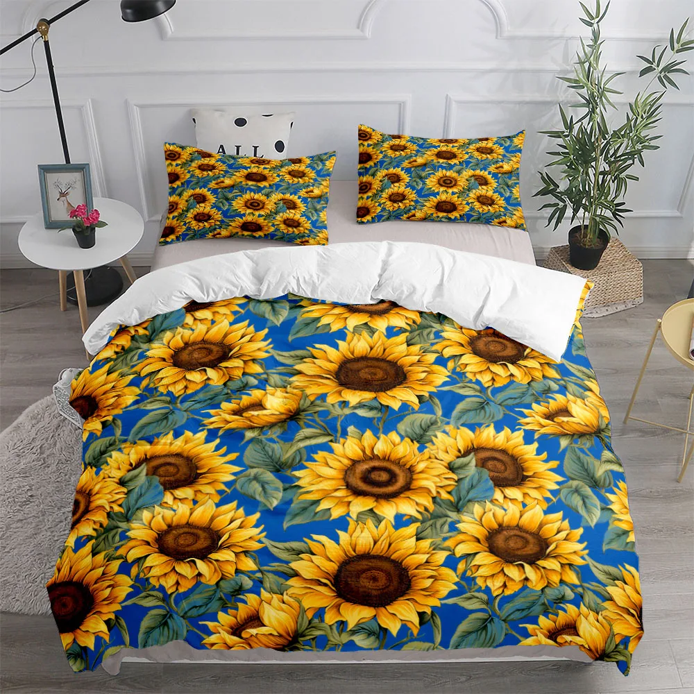 

Fluid Sunflower Blue Duvet Cover Set King Queen Double Full Twin Single Size Duvet Cover Pillow Case Bed Linen Set