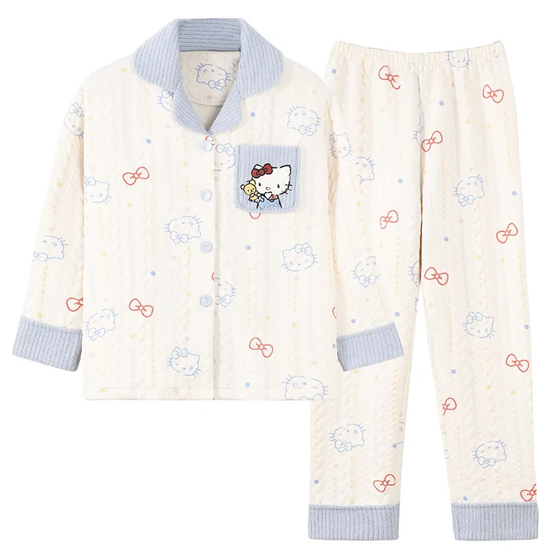 Fashion Ins Style Hello Kitty Air Cotton Cute Printed Quilted Pajamas Girl's Warm Soft Comfortable Home Wear Set Two-piece Set