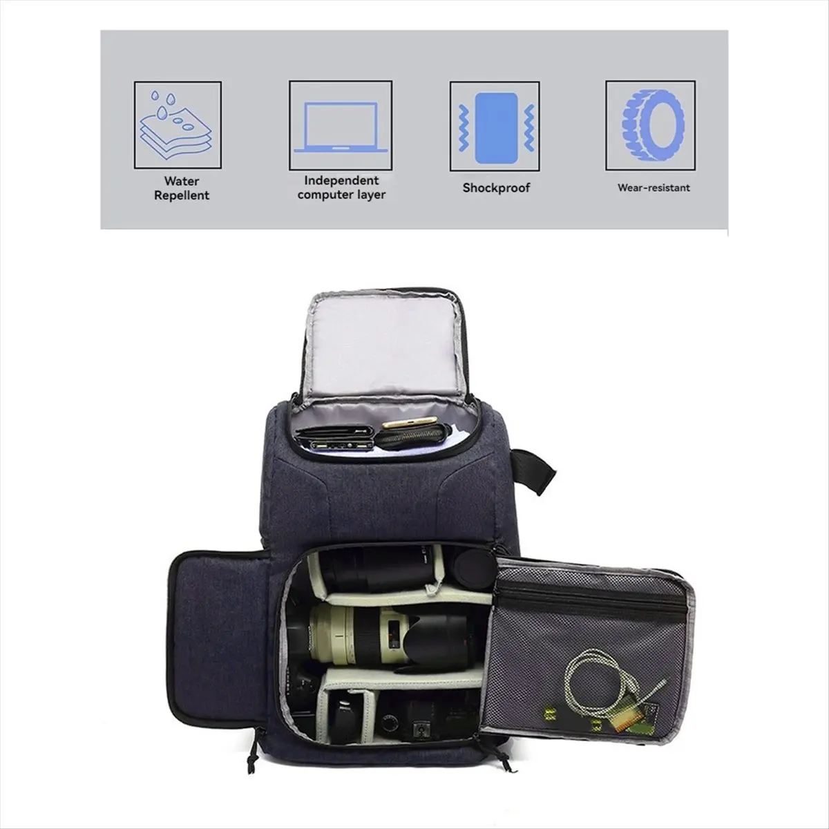 popop Waterproof Camera Bag Photo Cameras Backpack for Laptop DSLR Portable Travel Lens Pouch Video Bag Gray