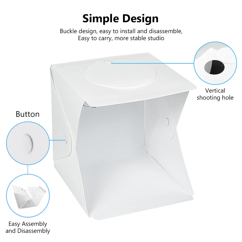 Mini Folding Studio Diffuse Soft Lightbox 24.5x22x22cm With Double LED Light 6 Color Photography Background Photo Studio Box gallery 4