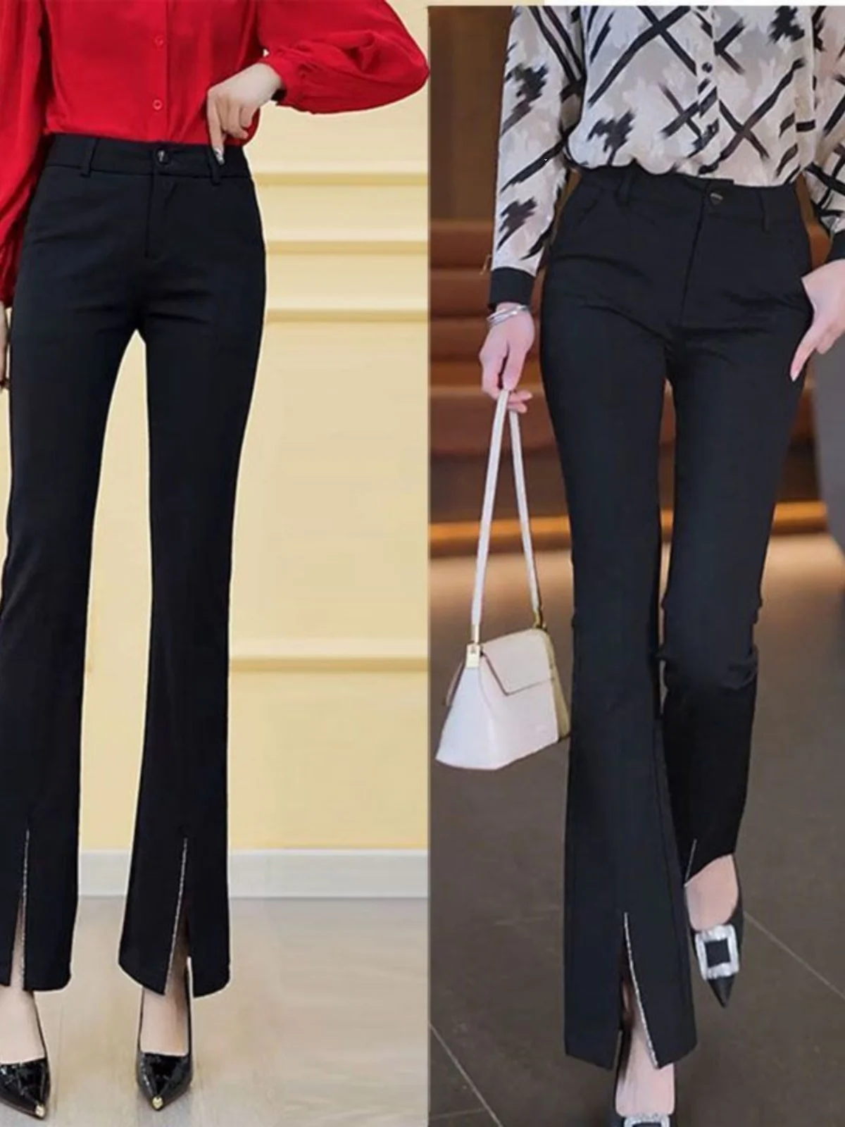 High Waist Slim Fit Women's Suit Pants Spring Autumn Micro Flared Legs Open Split Fashionable Long Trousers Korean Style