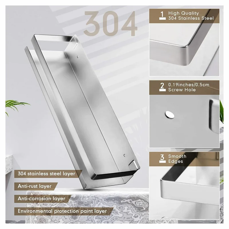 Stainless Steel Floating Shelf Rustproof Wall Mounted Nail-Free Shower Caddy Spice Rack Storage Organizer For Bathroom Kitchen