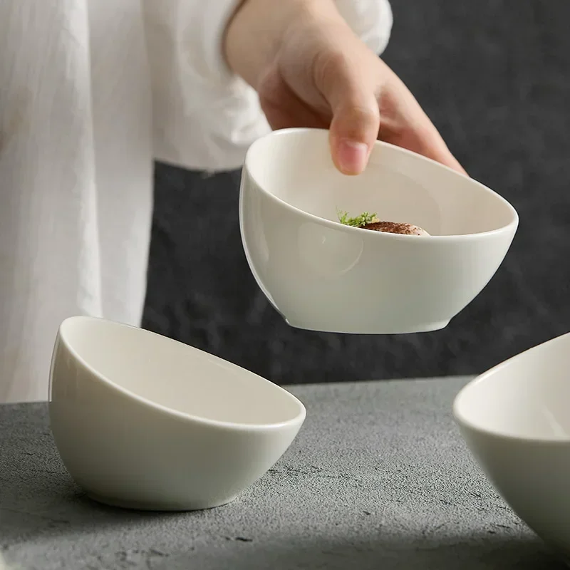Household Ceramic Bowls, Kitchen Utensils, Salad Bowls, White Slanted Mouth Bowls, Desserts, Buffet, Side Dishes, Tableware