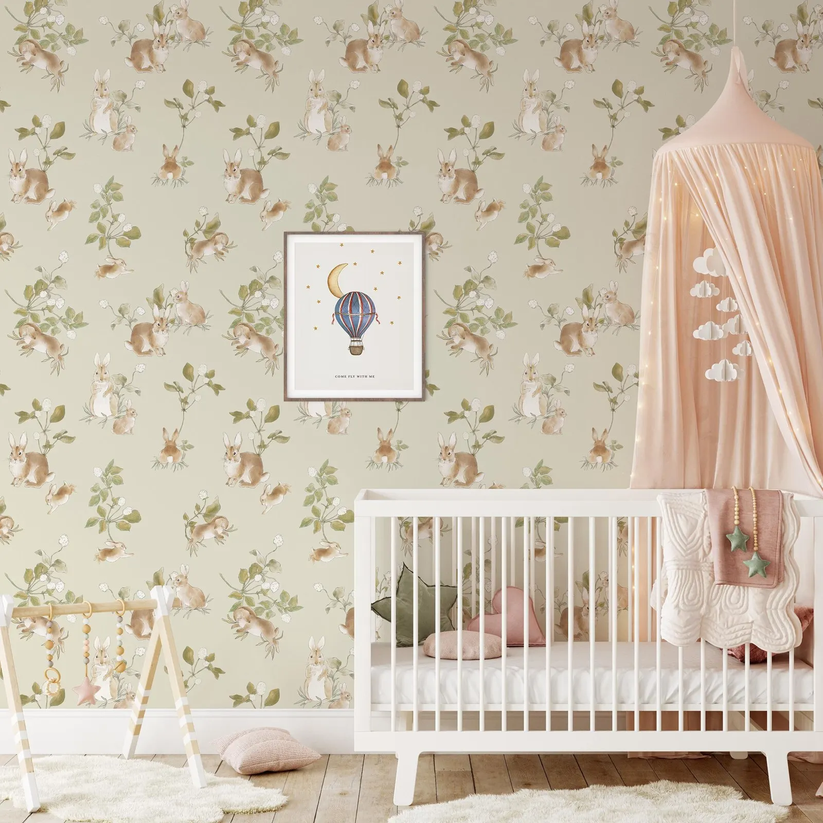 Vintage Rabbits Wallpaper Peel and Stick,Boho Animal Wall Mural For Kids Room Decor,Self-adhesive Or Traditional Non-woven Paper