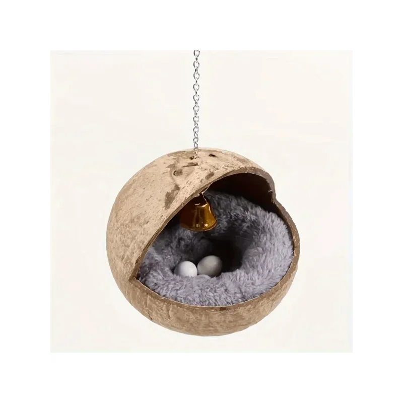 Natural Coconut Fiber Bird Nest For Small Pets, House, Bed, Breeding, Anti-Pecking, With Warm Pad And Bell, For Parrots