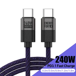 240W PD3.1 Charging Cable for Xiaomi Huawei 100W Charge Turbo Laptop Tablets Type-C Nylon Braided Super Fast 48V 5A ctoc Cord