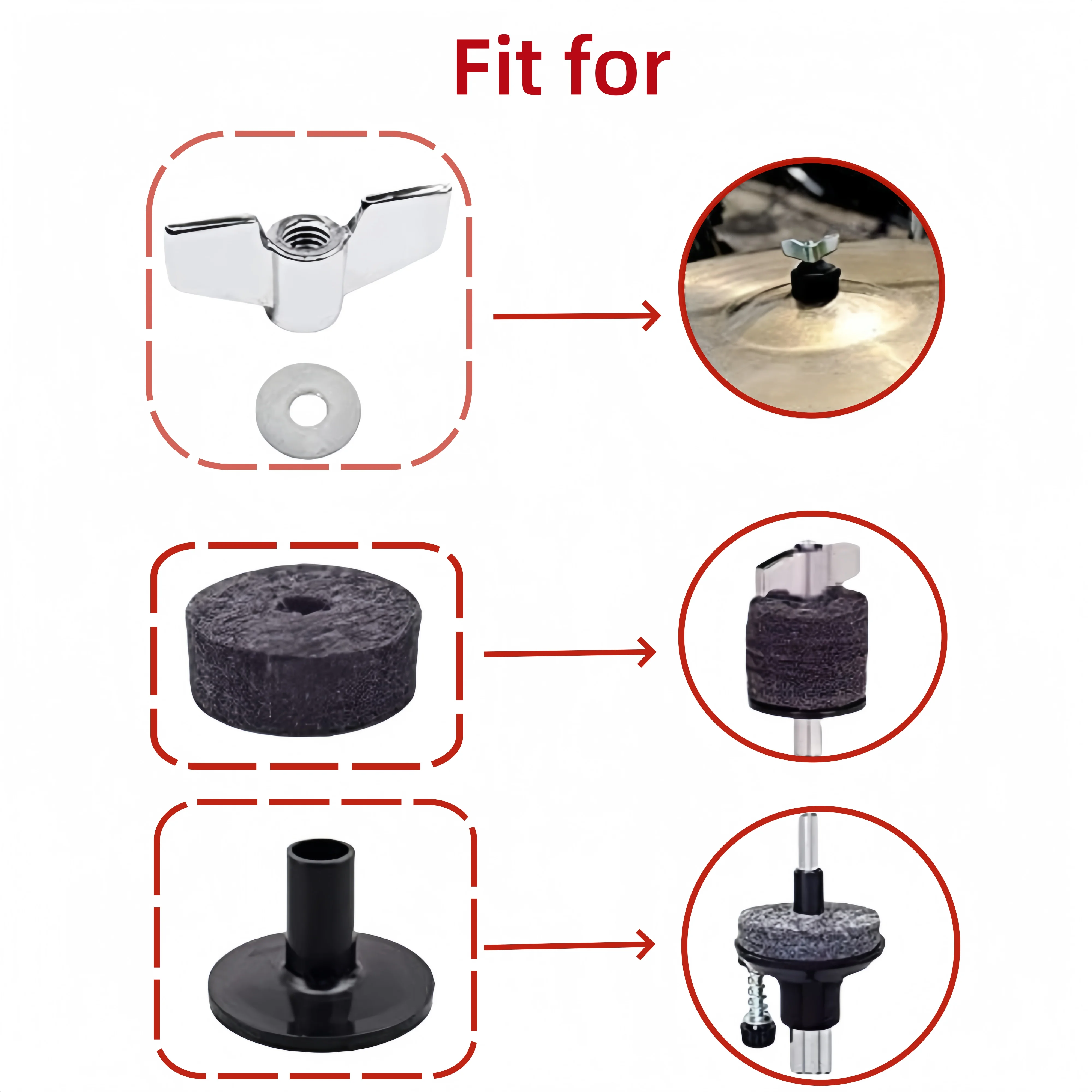 23pcs Cymbal Replacement Accessories Drum Parts with Cymbal Stand Felts Drum Cymbal Felt Pads Include Wing Nuts Washers Cymbal