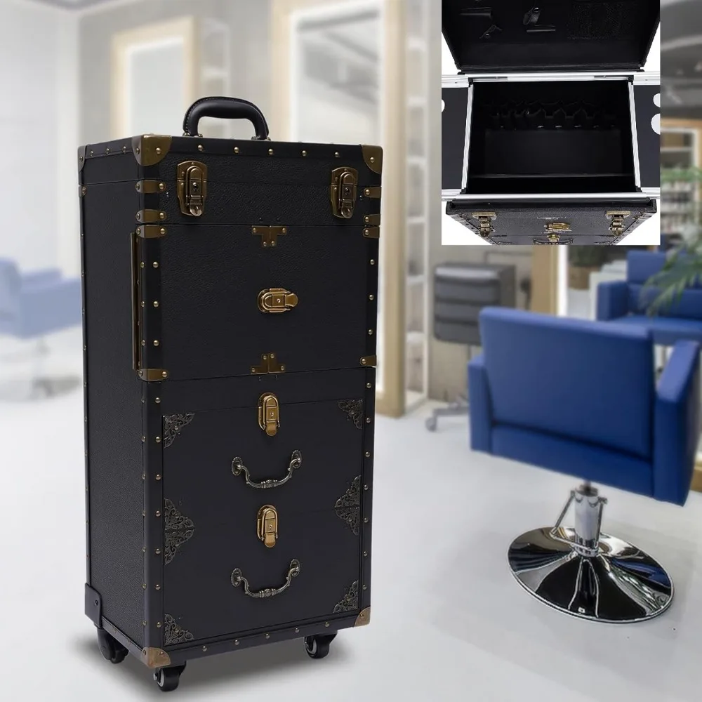 Beauty Salon Luggage,Rolling  Makeup Train Case Hairdressing Trolley Stylist Beauty Salon  with Hair Dryer Holder