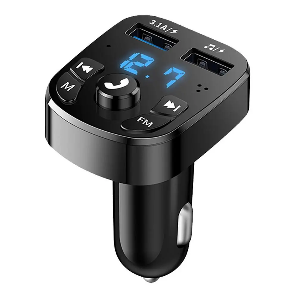 

Bluetooth-compatible Version 5.0 FM Transmitter Car Player Kit Card Car Charger Quick With QC3.0 Dual USB Voltmeter & AUX IN/OUT