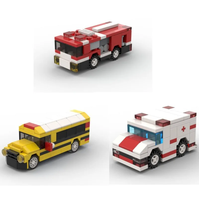 

MOC Fire Engine Ambulance School Bus Bus Car Building Block City Transport Kids Bricks Assembled Toys