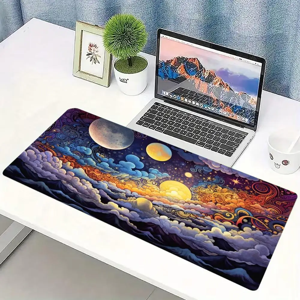 Dreamy Starry Moon Galaxy Desk Mat Color Cloud Gaming Mouse Pad Non Slip Rubber Extended Keyboard Laptop Office Workstation Pad